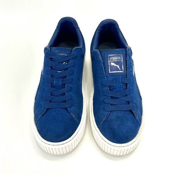 Puma Elemental Women Sneaker Size 8 Blue Suede Platform Lace-Up Low-Top Comfort - Picture 4 of 15